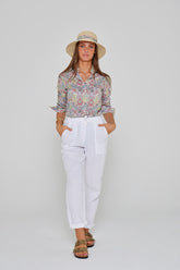 ZABOU – Pantalon Lin Coupe Droite – Femme – Blanc